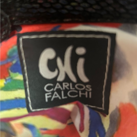 Vintage Carlos Falchi Snake Print Patent Leather Crossbody Bag Black - Picture 15 of 15